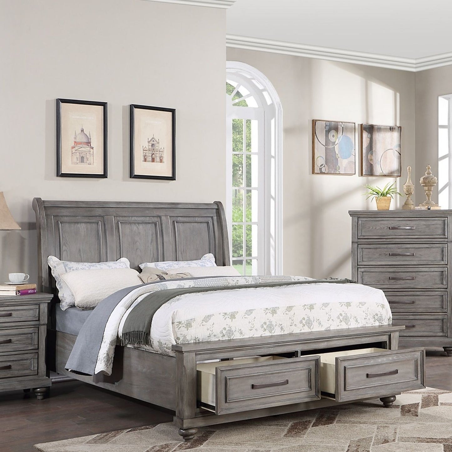 3 Piece Bedroom Set, Bed With 2 Nightstands