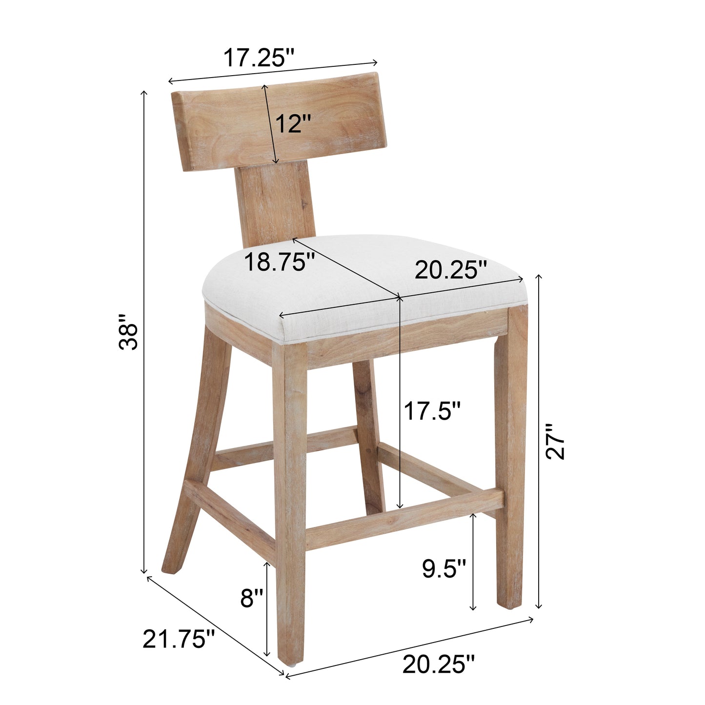 27" Upholstered Counter Stools Set of 2 with Solid Rubber Wood Frame
