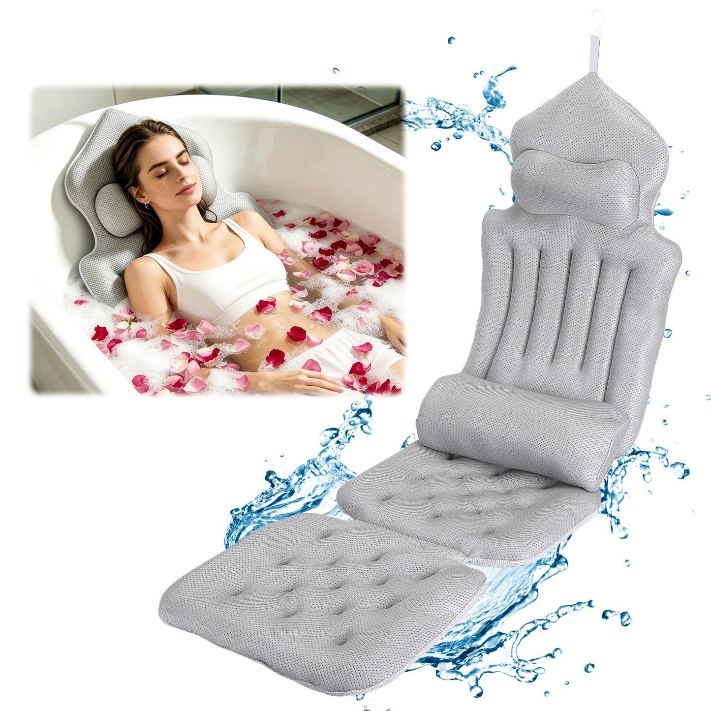 Full Body Bath Pillow with Lumbar Support & Suction Cups