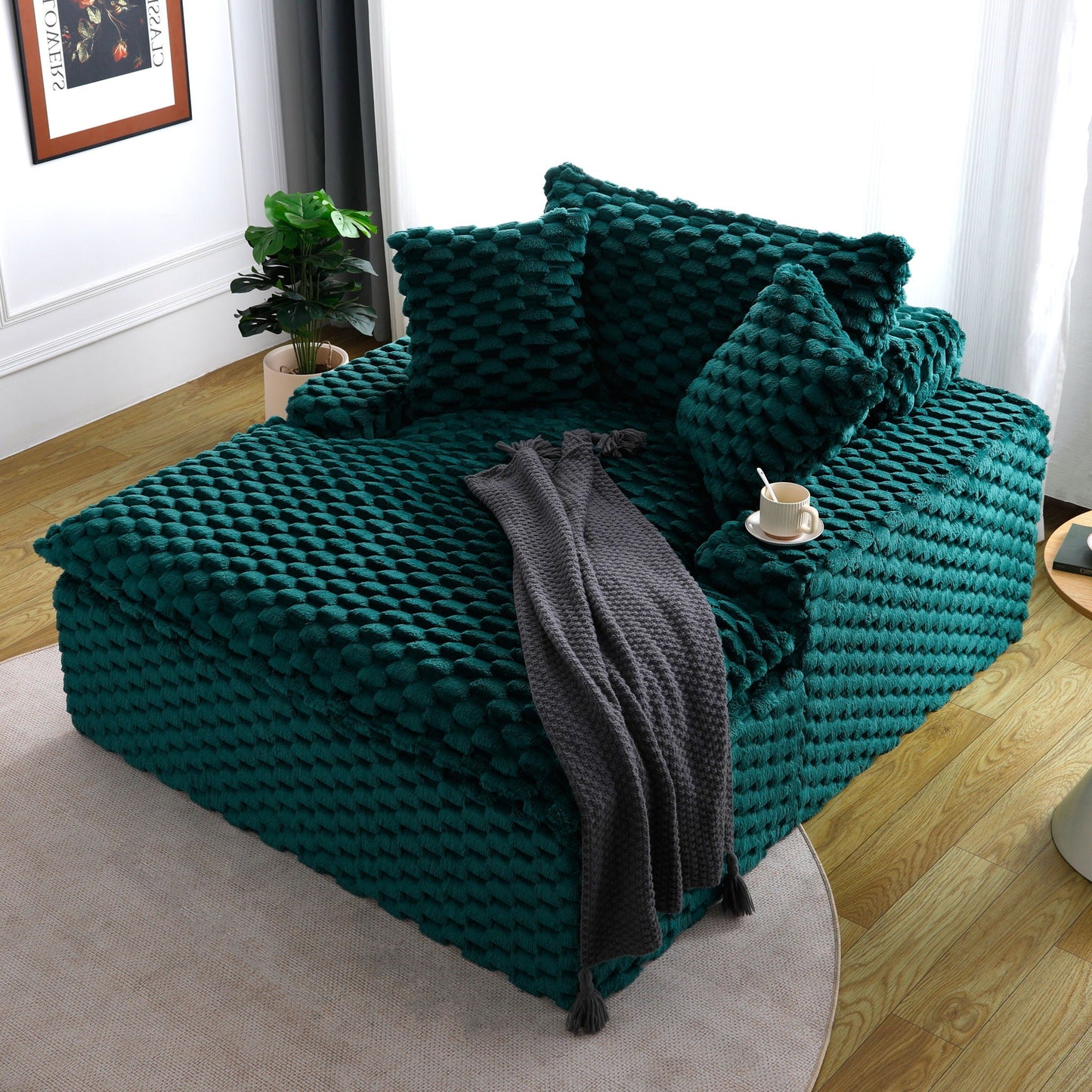 Comfort Bearing Sofa With 2 Pillows And 1 Backrest - Green
