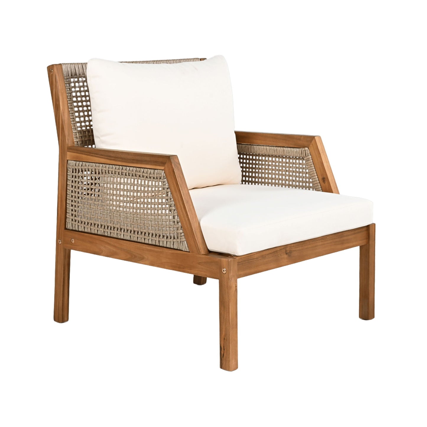 Acacia Wood Patio Furniture Club Chair, Outdoor Wicker Armchair
