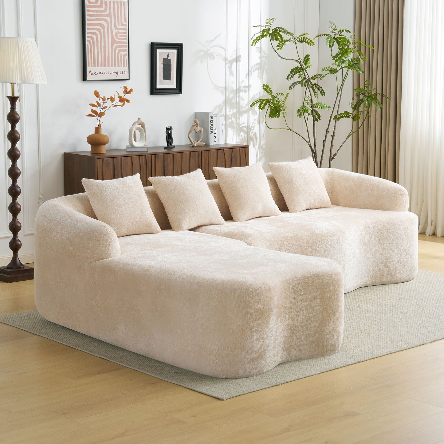 Modular L-Shape Sectional Sofa With Curved Chaise