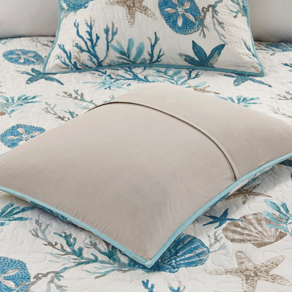 6 Piece Cotton Sateen Quilt Set with Throw Pillows Aqua Full/Queen
