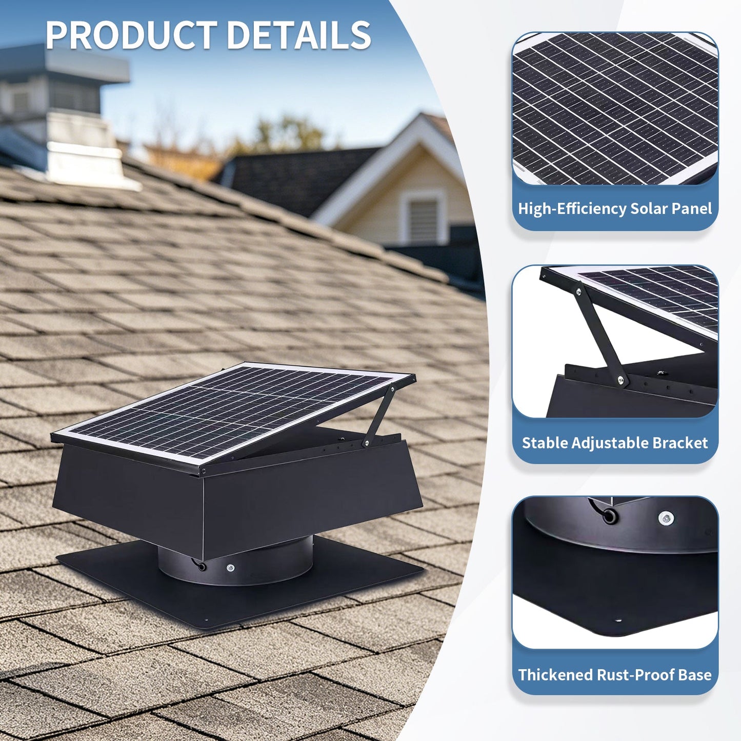 12 Inch Trapezoidal Adjustable Solar Roof Vent Fan