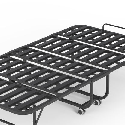 Twin Wide Folding Bed For Tall People, Extra Long & Wide Rollaway With Memory Foam, Heavy-Duty - Black