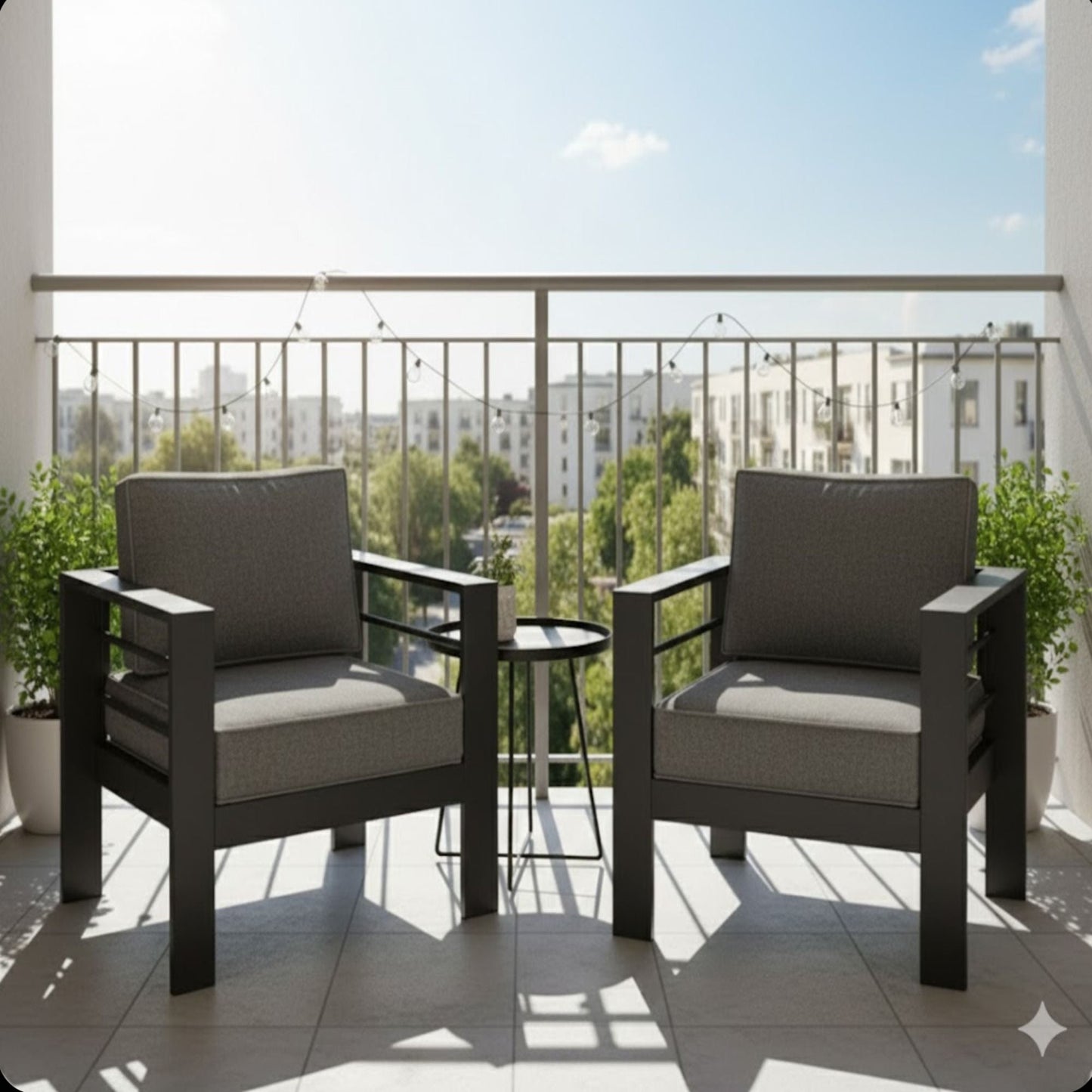 Modern All-Weather Patio Armchairs With Thick Cushions (Set of 2)