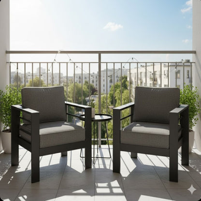 Modern All-Weather Patio Armchairs With Thick Cushions (Set of 2)