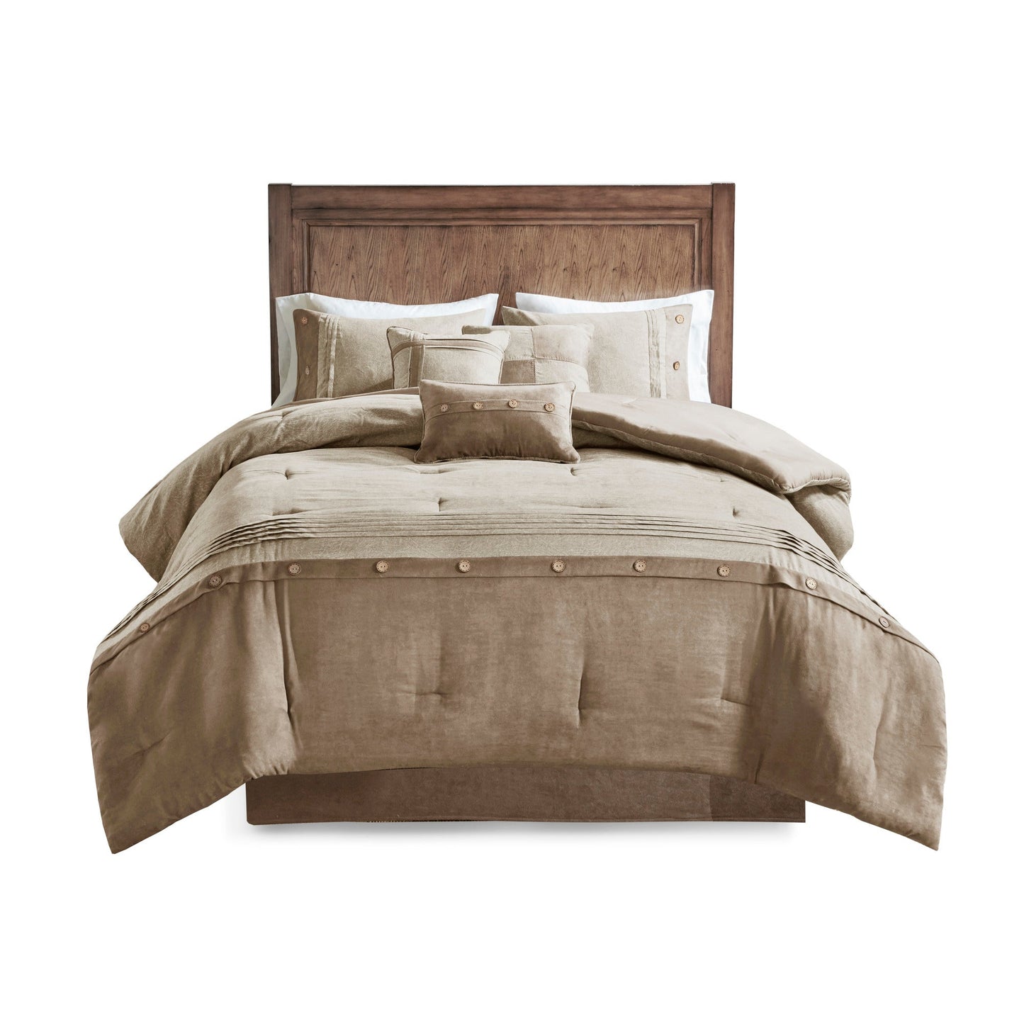 7 Piece Faux Suede Comforter Set Tan King