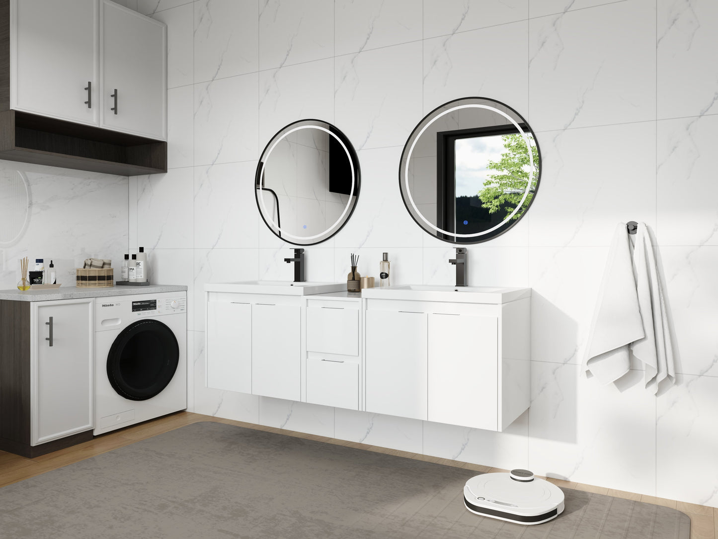 60" Bathroom Vanity With Resin Sink, Soft Close Doors and 1-Side Cabinet