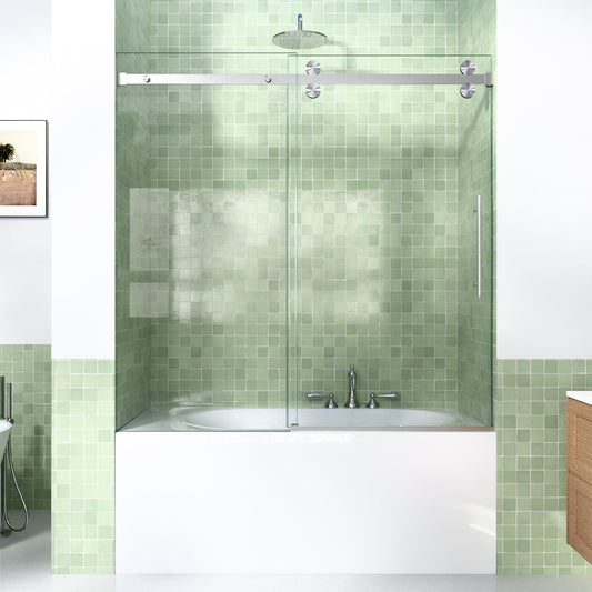 56-60"W x 60"H Frameless Sliding Tub Shower Door Enclosure
