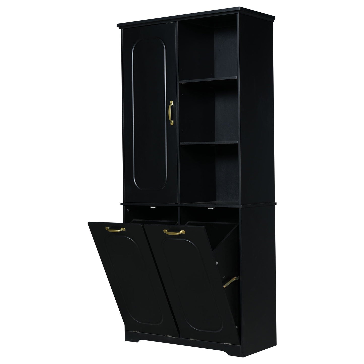 Freestanding Tall Storage Cabinet With 2 Tilt-Out Hampers