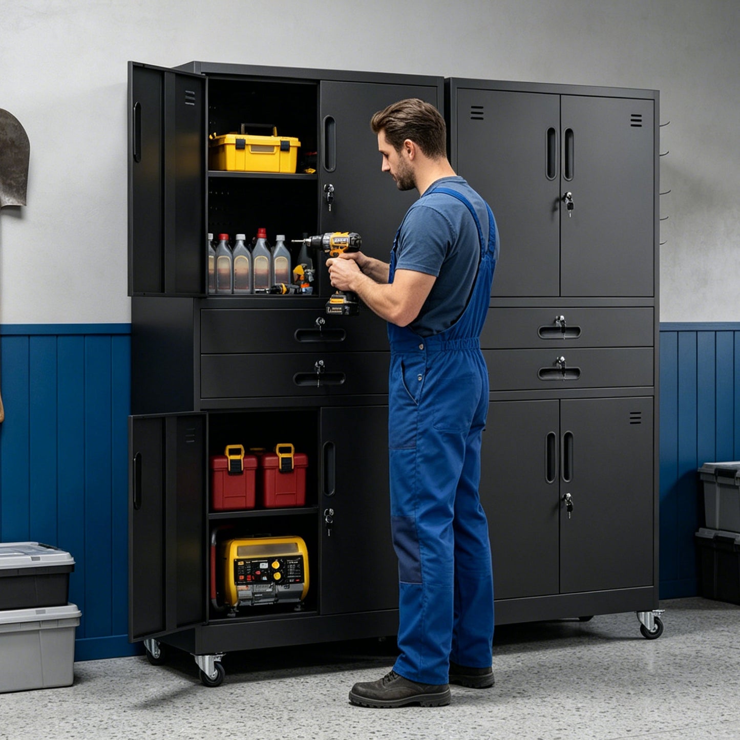 Metal Storage Cabinet with Two Drawers and Locking Doors