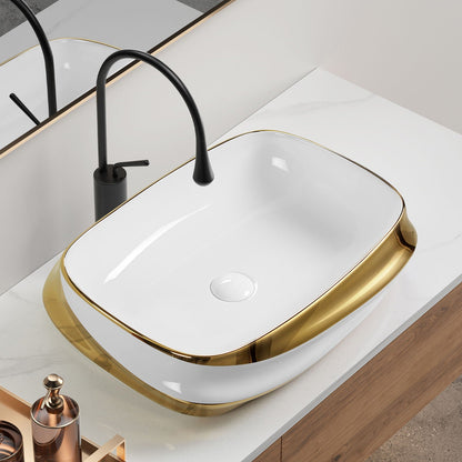 Vessel Sink Above Counter Vanity Basin - Gold / White / Milk White