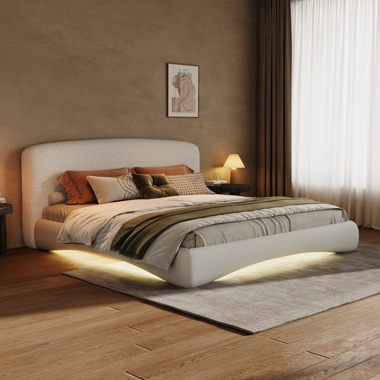 Curved Upholstered Bed with Smart Ambient Lighting