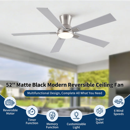 Low Profile Flush Mount Intergrated LED Ceiling Fan With Light And Reversible Quiet Motor