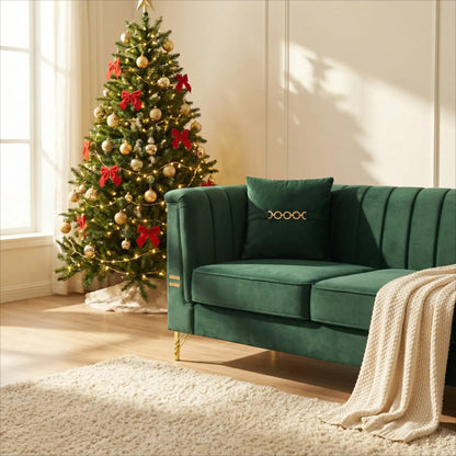 FX-P82-GR3 82.67" Modern Velvet 3-Seater Chesterfield Sofa with 2 Pillows