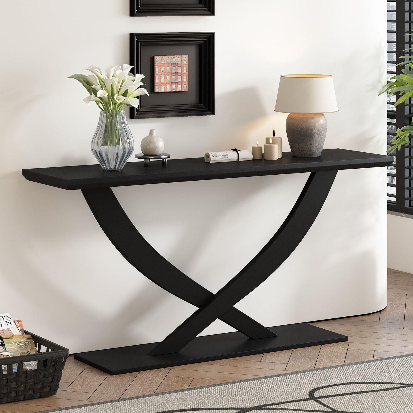 Console Table With Cross Leg Base and Reinforced Support Plate