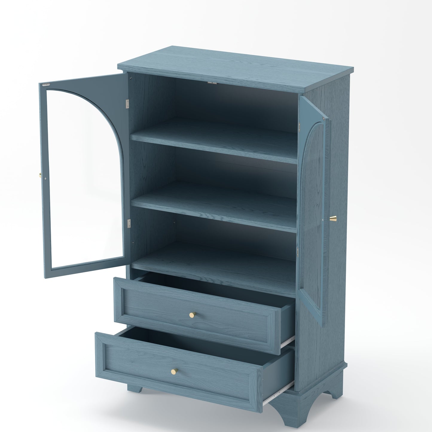 52.17"H Glass Door Display Case Storage Cabinet with 2 Drawers and Adjustable Shelf