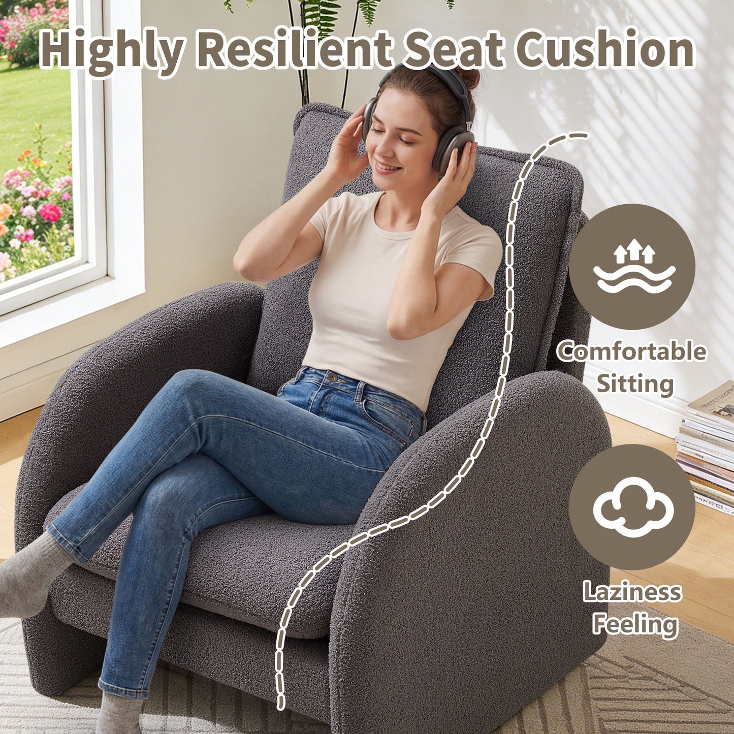 Modern Sherpa Upholstered Accent Chair, Comfortable Living Room Armchair, Lounge Chair For Bedroom, And Office