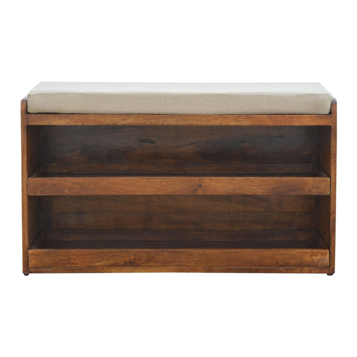 Pull Out Shoe Bench - Chestnut / Mud Linen
