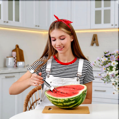 5Pcs 2 in 1 Watermelon Cutter Slicer Fork Stainless Steel Dual Head Watermelon Fruit Cutting Fork Knife For Summer Family Gathering Friend Party Campi