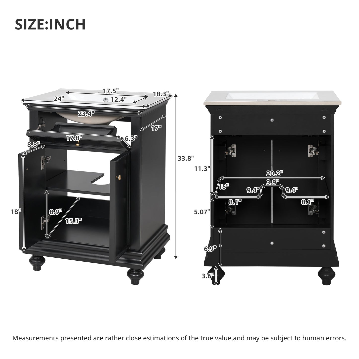 24" Modern Bathroom Vanity with Tip-Out Drawer & Soft-Close Hinges