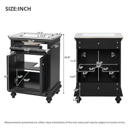 24" Modern Bathroom Vanity with Tip-Out Drawer & Soft-Close Hinges