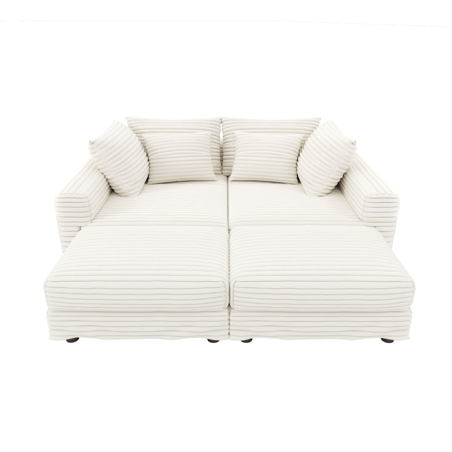 Deep Seat Convertible Sofa With Soft Pillows And Ottomans