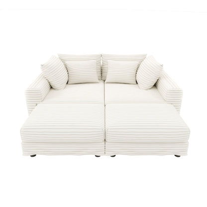 Deep Seat Convertible Sofa With Soft Pillows And Ottomans