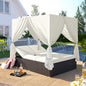 U_STYLE Outdoor Double Chaise Lounge Daybed with Curtains