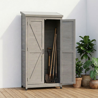 Outdoor Storage Shed With Vertical Tool Cabinet For Backyard