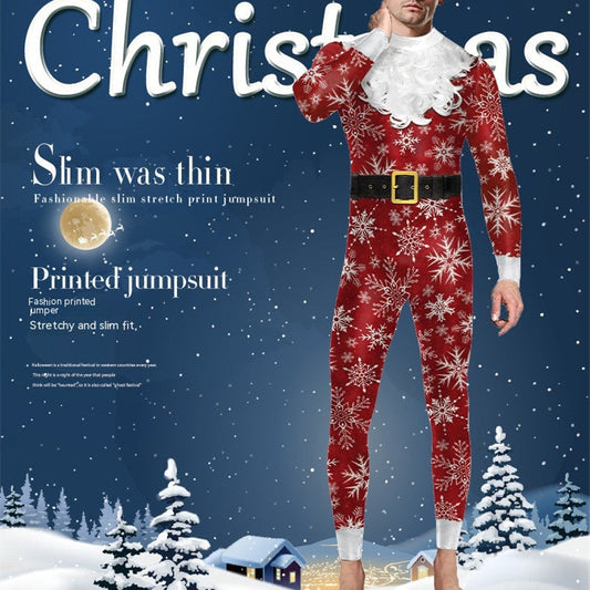Christmas Clothing Snowflake Print One-piece Tight Jumpsuit