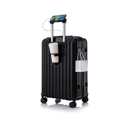20" / 24" / 28" 3 Pieces / Set Spinner Wheel Luggage, Carry On Suitcase, With Cup Holder & USB Port & Phone Holder