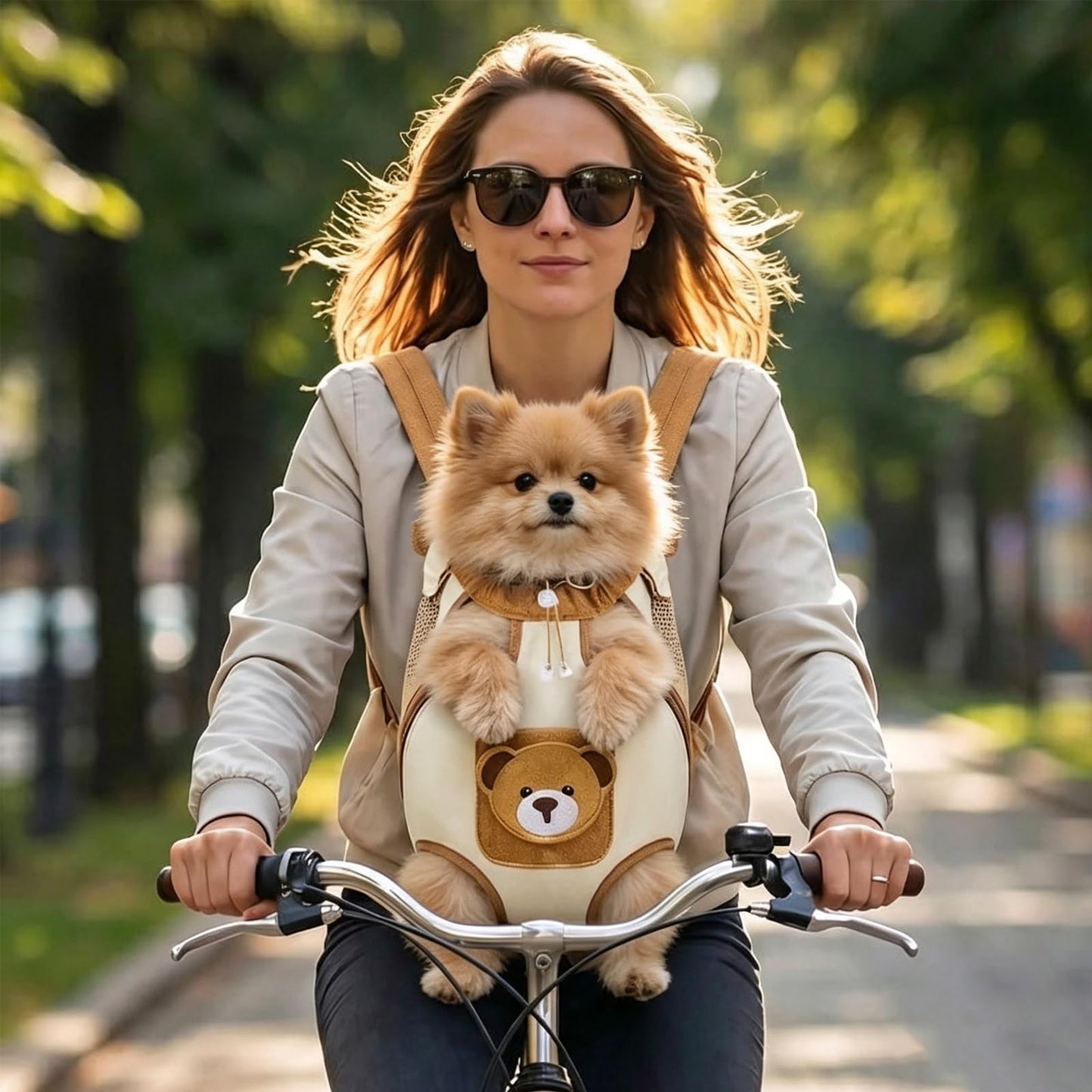 Cute Bear Pet Front Carrier Backpack, Hands Free Chest Carry Bag For Small Dogs Cats, Breathable Legs Out Design Adjustable Secure Buckles For Daily Walking Travel