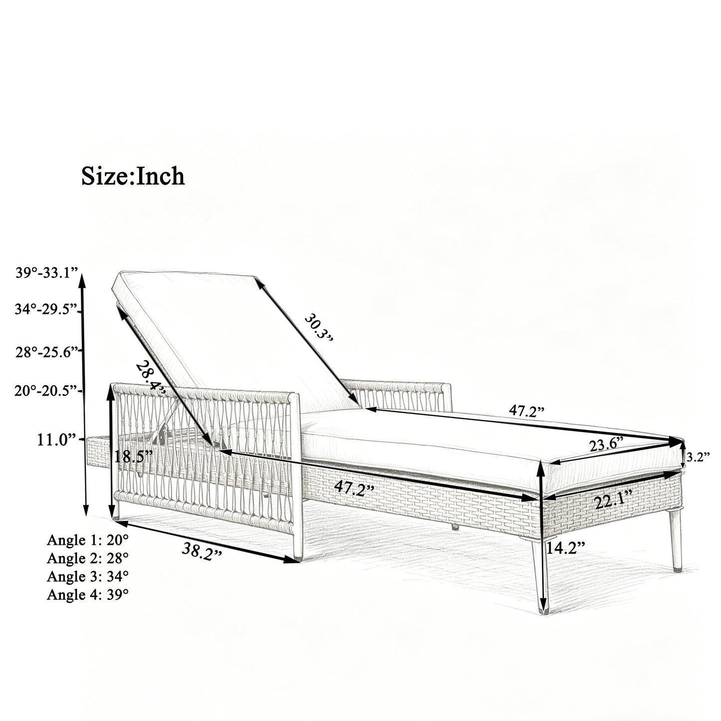 TOPMAX Outdoor All-Weather PE Rattan Chaise Lounge