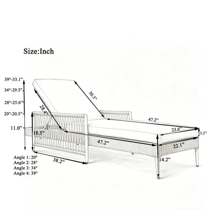 TOPMAX Outdoor All-Weather PE Rattan Chaise Lounge