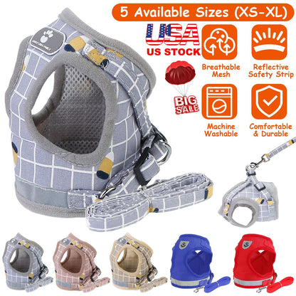 Pet Mesh Harness Dog Leash Set Reflective Chest Strap Adjustable Puppy Vest For Puppies Breeds Dogs Cats Walking Outdoor