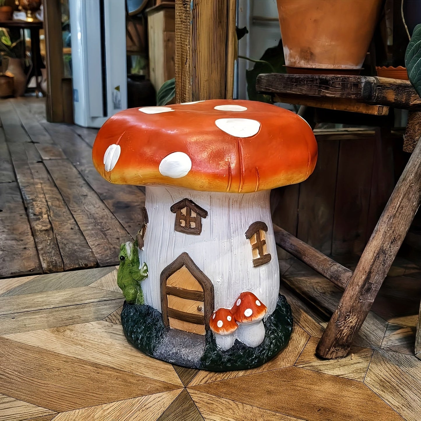 13.4" Mushroom House Garden Stool