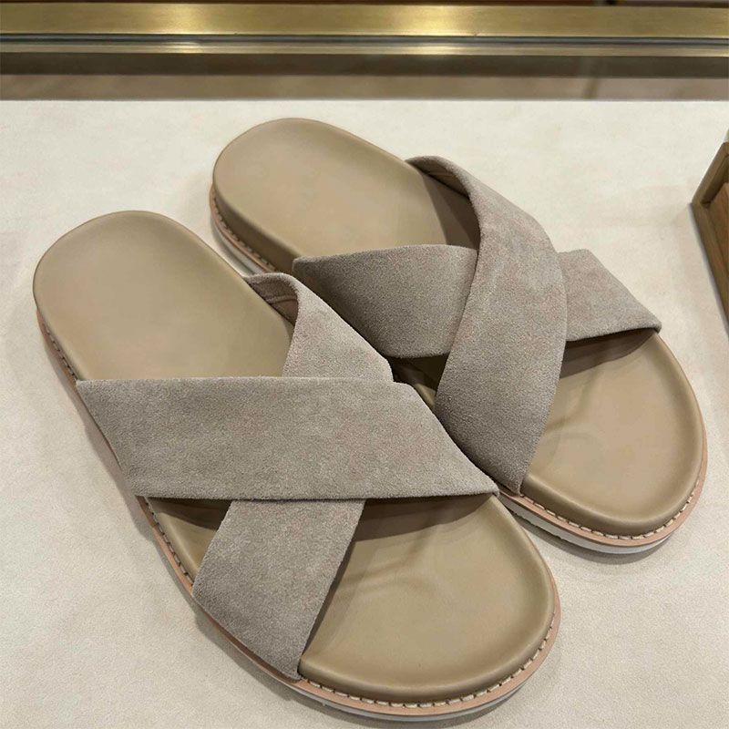 Leisure Sandblasted Suede Leather Men's Slippers