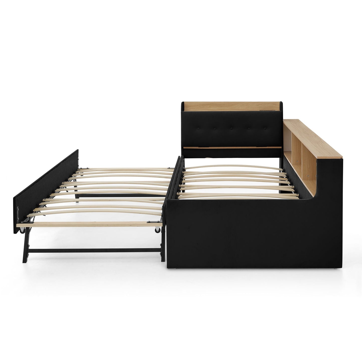 Upholstered Daybed With Storage Headboard, Wireless Charging, LED Lights