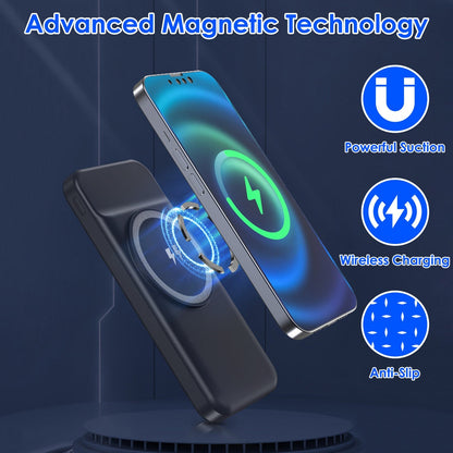 10000mAh 22.5W Magnetic Wireless Power Bank PD Fast Charging Portable Charger with Built-in Type-C Cables 15W Wireless Charging