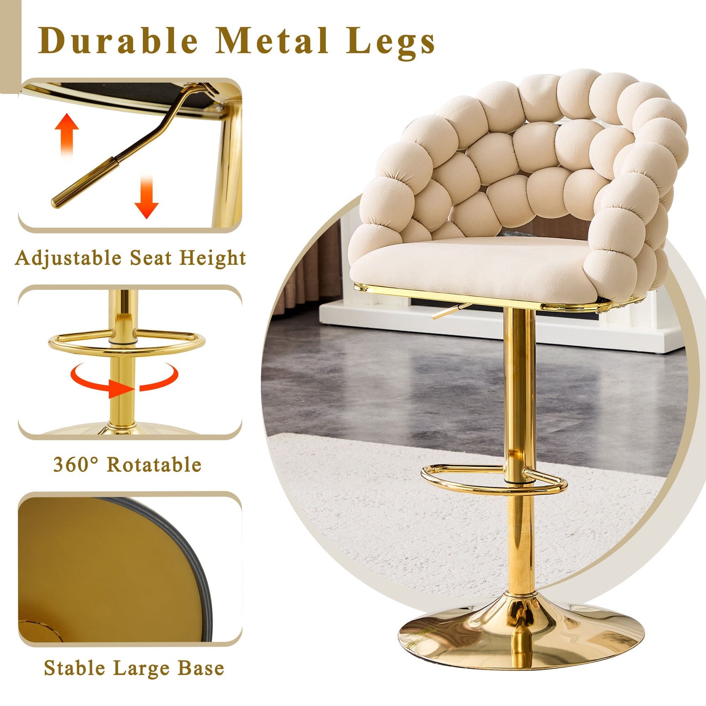 Puffy Bubble Chair, Ball Chain (Set of 2) - Beige / Gold