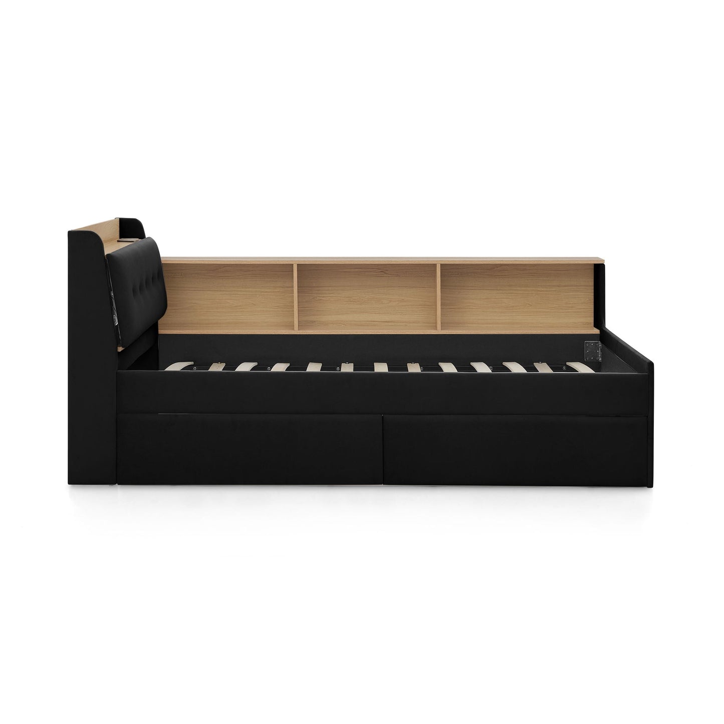 Upholstered Daybed With Storage Headboard, Wireless Charging, LED Lights