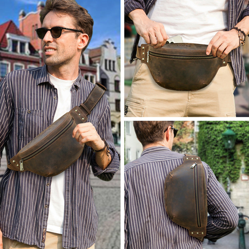 Retro Horsehide Waist Bag For Men