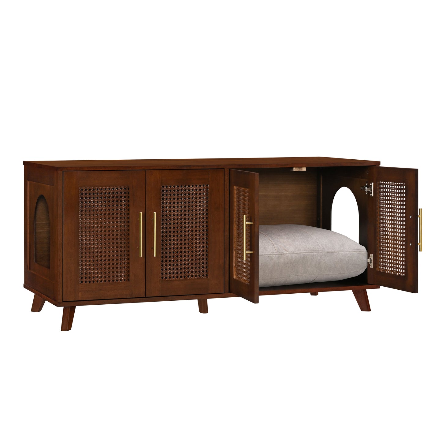 Myra Indoor Premium Rubber Wood Cat Cabinet with Cozy Cushion