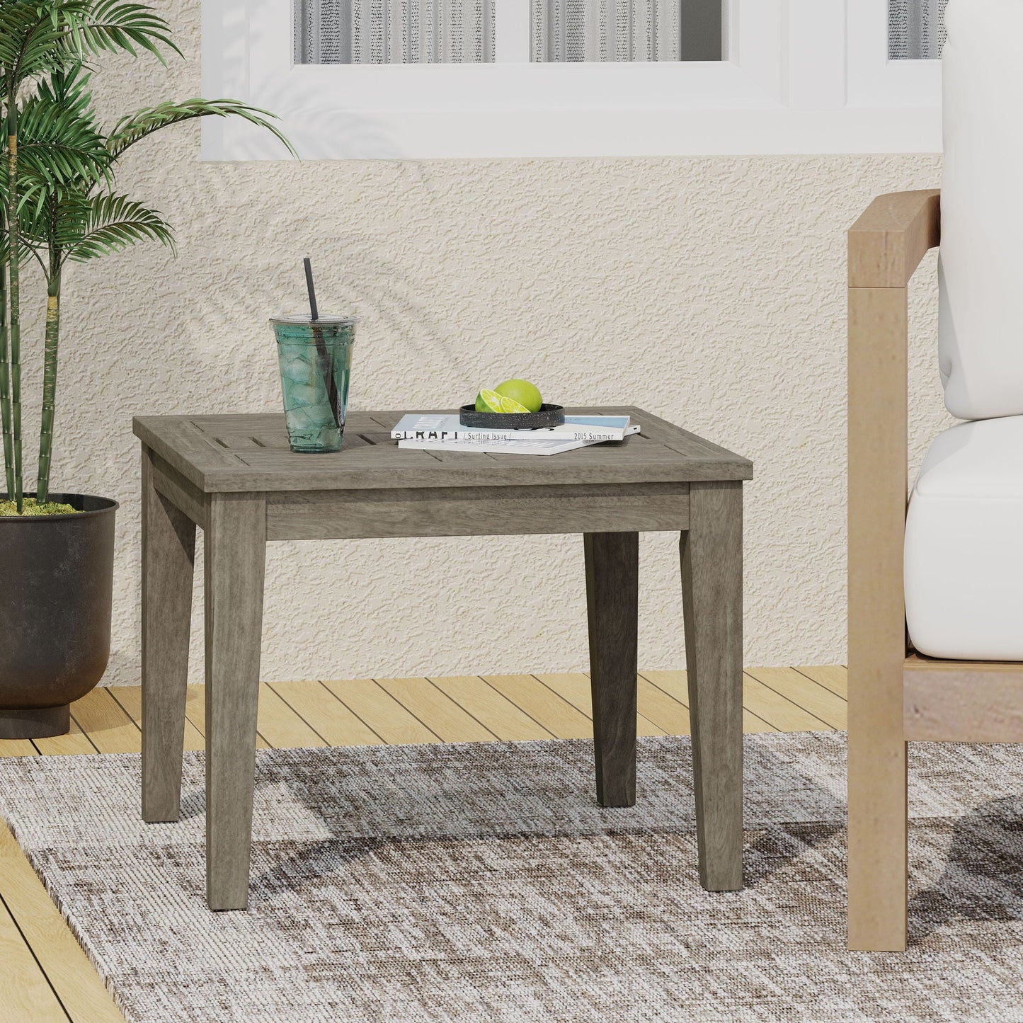 Dexterity Outdoor Square Side Table with Wood Frame - Gray