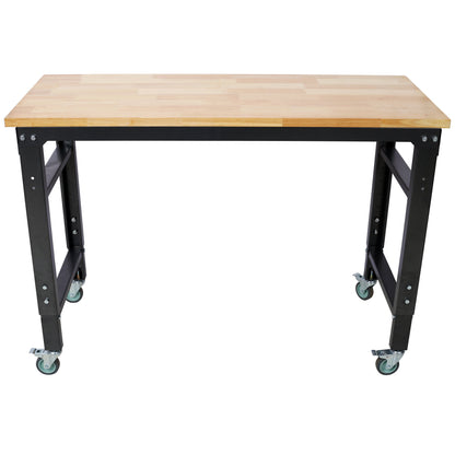 48" Wide Rolling Workbench with Adjustable Height - Dark Gray, Wood