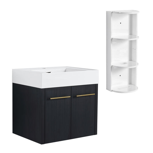 Modern Wall Mounted Bathroom Vanity With Resin Sink and Storage Rack