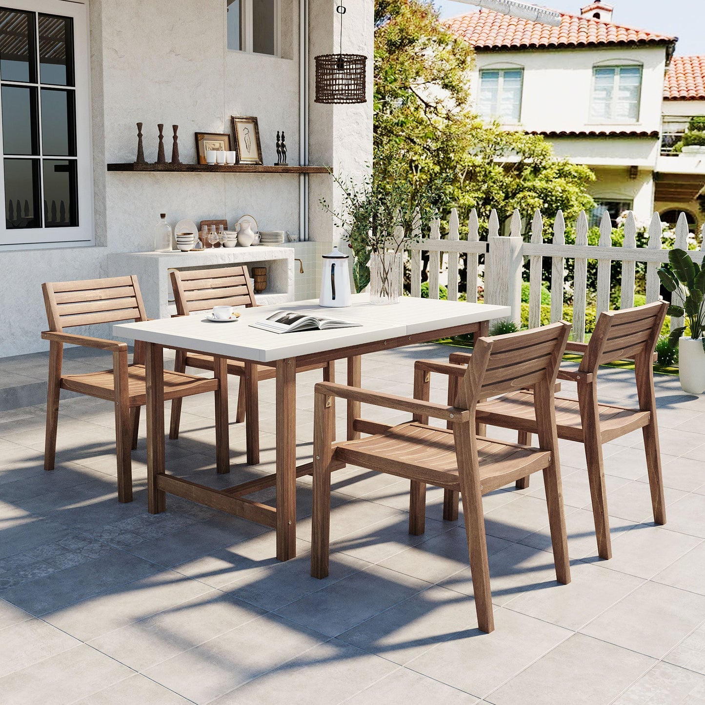 U_STYLE 5-Piece Outdoor Acacia Wood Dining Set