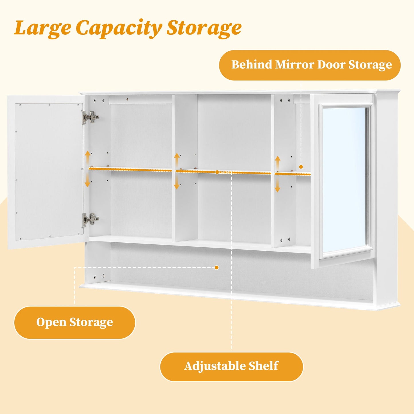 Wall Mounted Bathroom Medicine Cabinet With Double Mirrored Doors